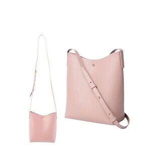 Samara Minimalist Soft Pink Vegan Leather Crossbody Bucket Bag